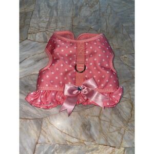 Simply Wag Pink Polka Dot Ruffle Dog Harness Vest with Satin Bow Small